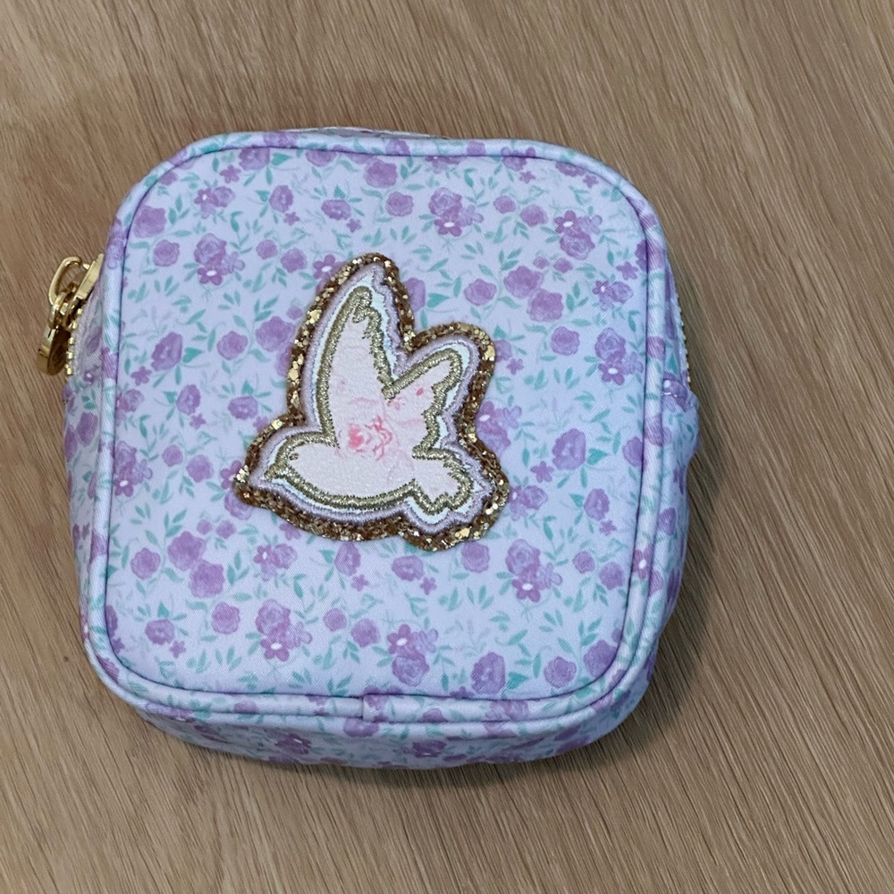 Stoney Clover Lane small lilac floral pouch with glitter bird